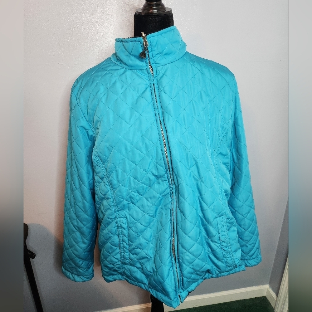 Faded Glory Aqua/Black Reversible Quilted Detail  Collared Fleece Jacket Size 2X